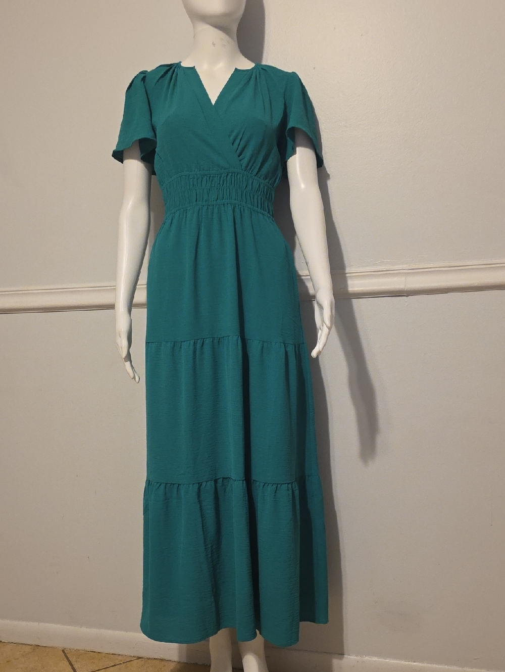 Monteau Teal Tiered Maxi Dress with Smocked Waist